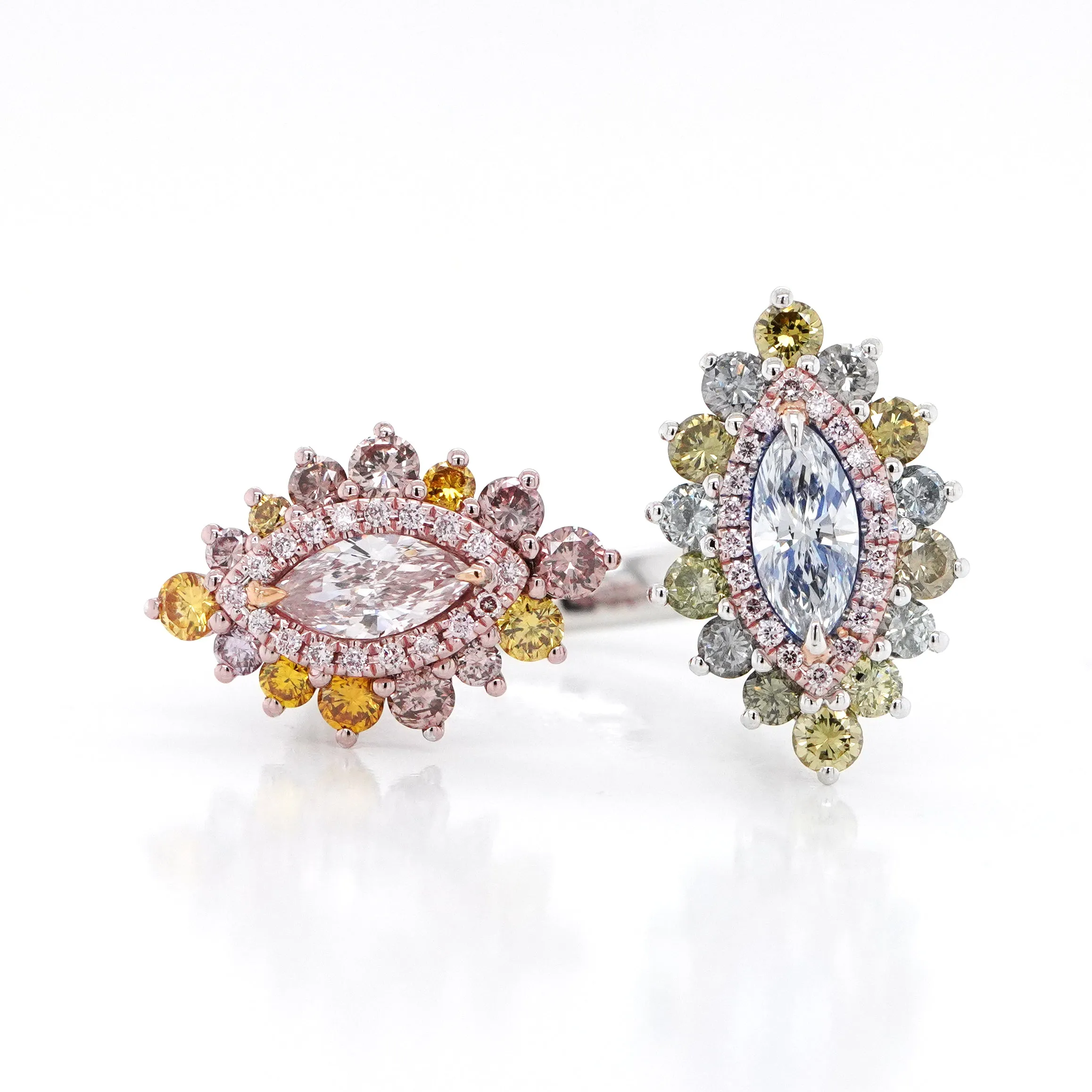 0.49 / 0.44 cts Fancy Blue and Pink Marquise Diamond Ring