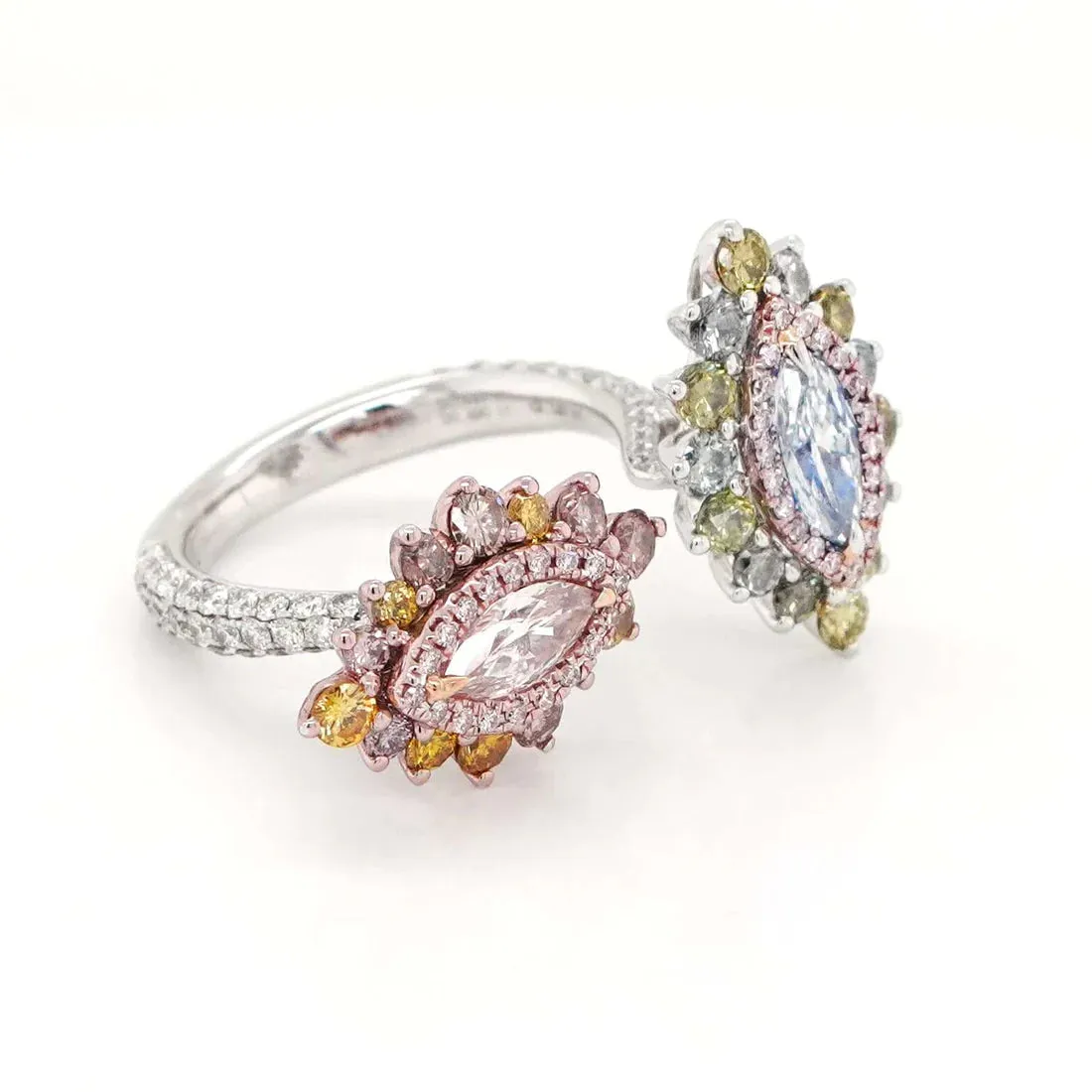 0.49 / 0.44 cts Fancy Blue and Pink Marquise Diamond Ring