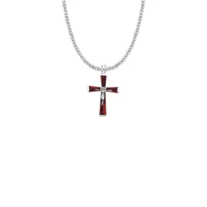 1 Inch Sterling Silver and Glass Crystal January Birthstone Baguette Crucifix Necklace