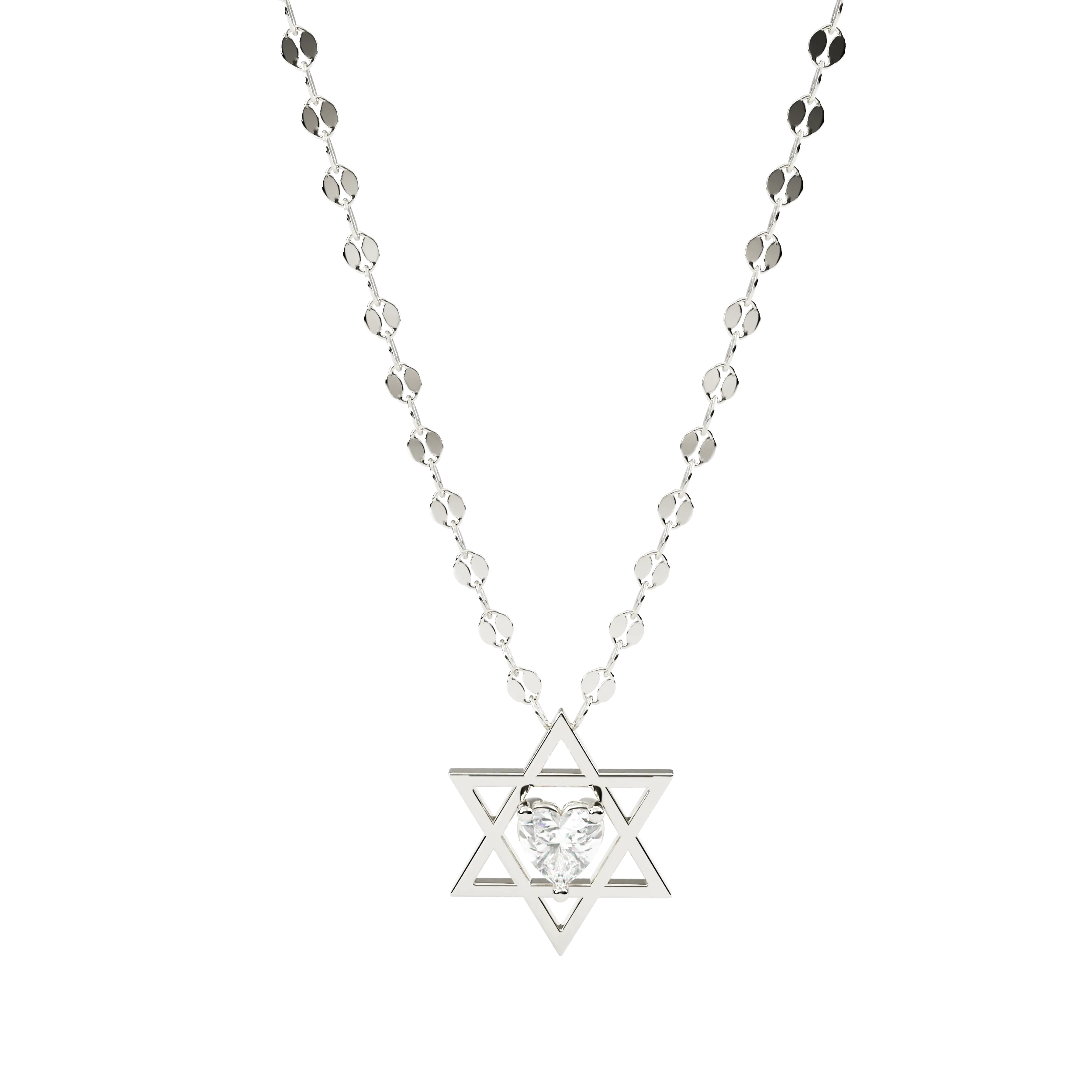 14k Star Of David with Floating Heart Diamond