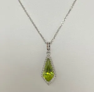 14kt White Gold Peridot and Diamond Pendant