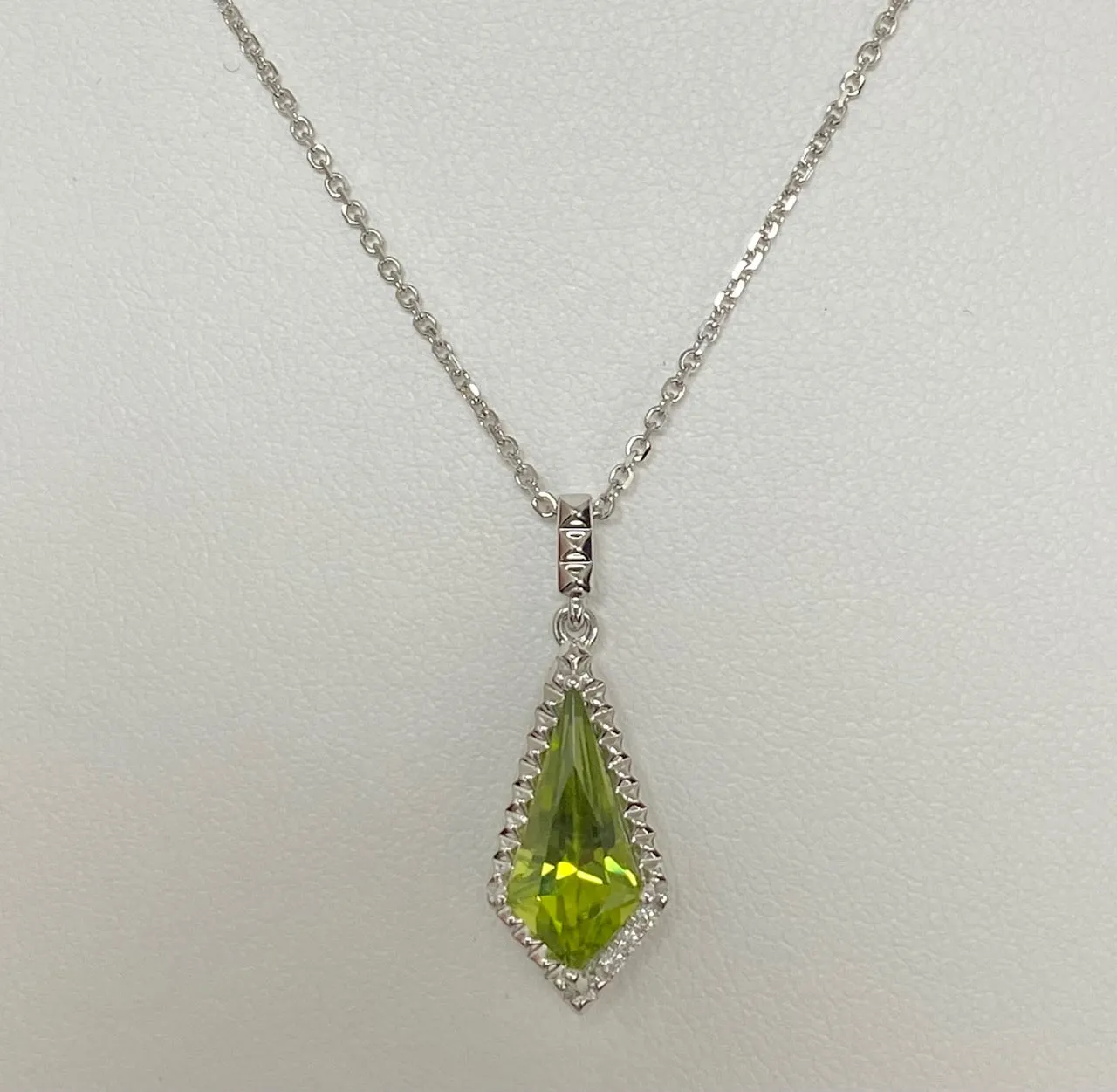 14kt White Gold Peridot and Diamond Pendant
