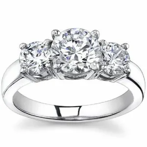 1.50 CT Loose Moissanite 4 Prong 3-Stone Engagement Ring 14K White Gold over