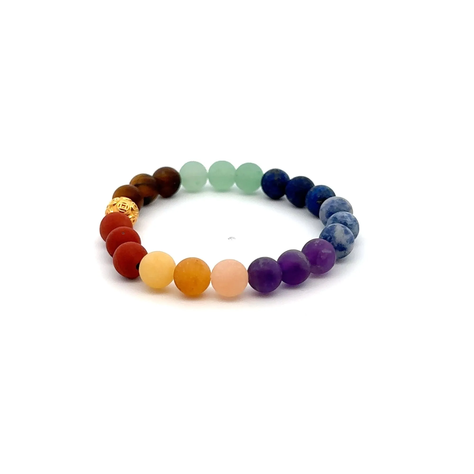 18K Gold Coin Ball Lucky Charm Bracelet Gemstones Natural Matte Chakra 6mm