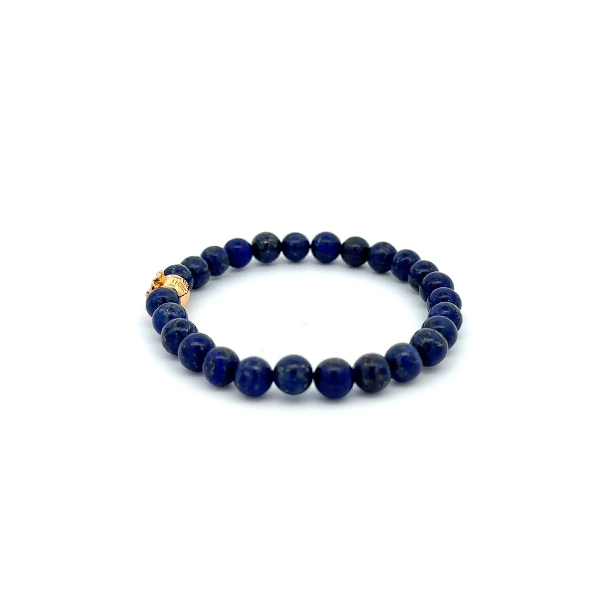 18K Gold Money Bag Lucky Charm Bracelet Gemstones Lapis Lazuli 6mm