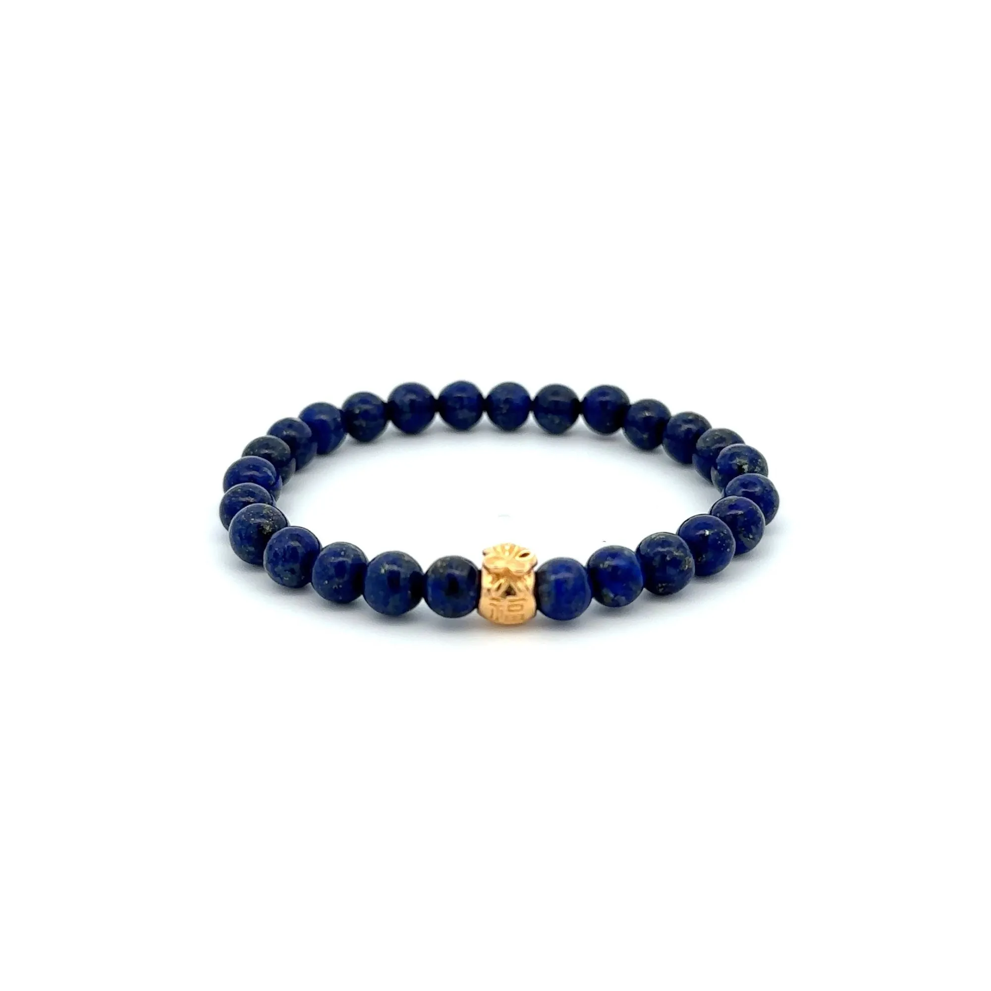 18K Gold Money Bag Lucky Charm Bracelet Gemstones Lapis Lazuli 6mm