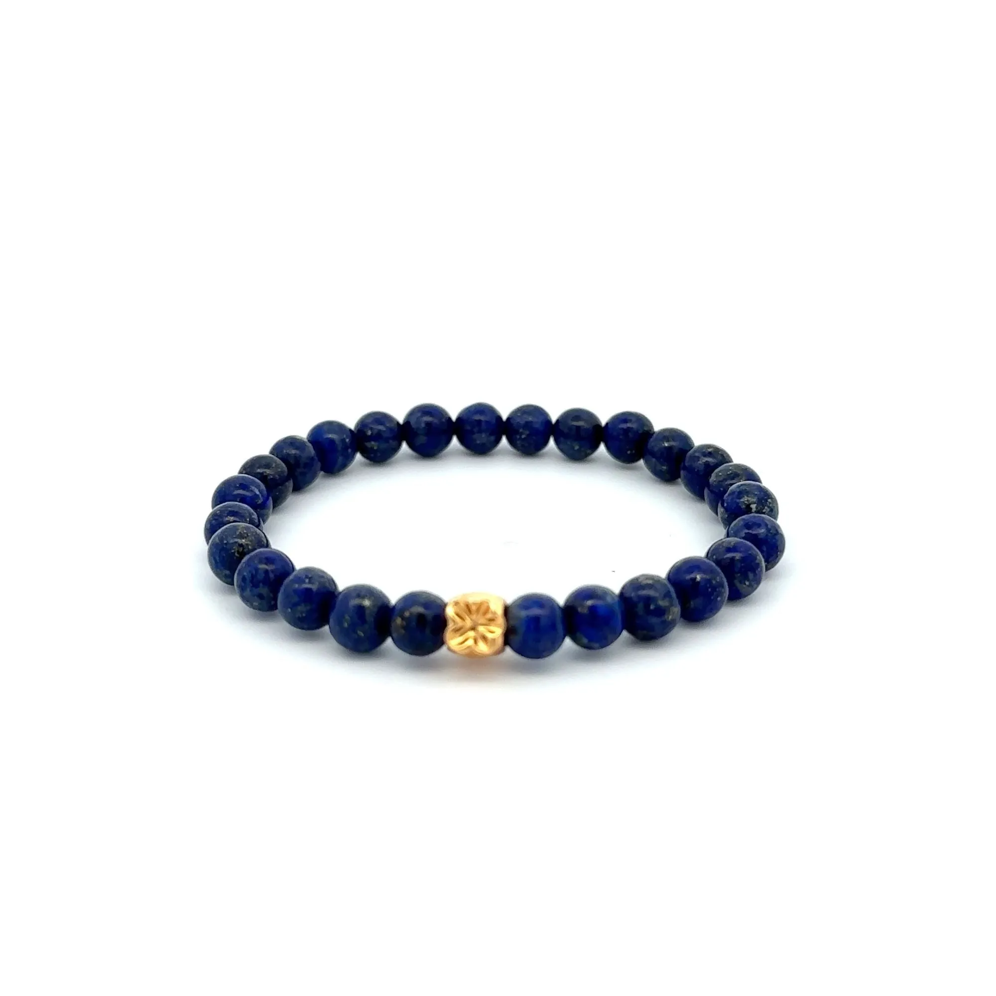 18K Gold Money Bag Lucky Charm Bracelet Gemstones Lapis Lazuli 6mm