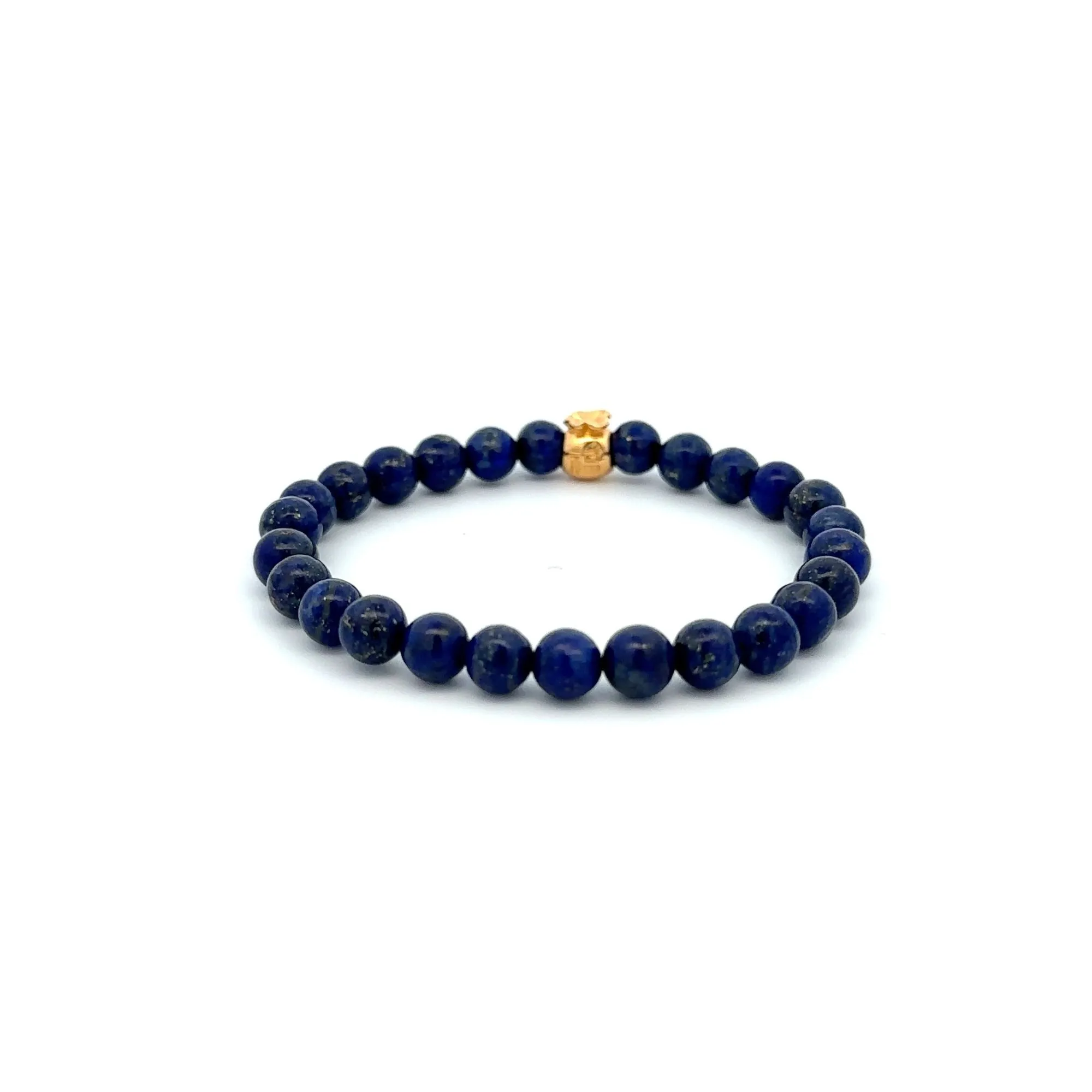 18K Gold Money Bag Lucky Charm Bracelet Gemstones Lapis Lazuli 6mm