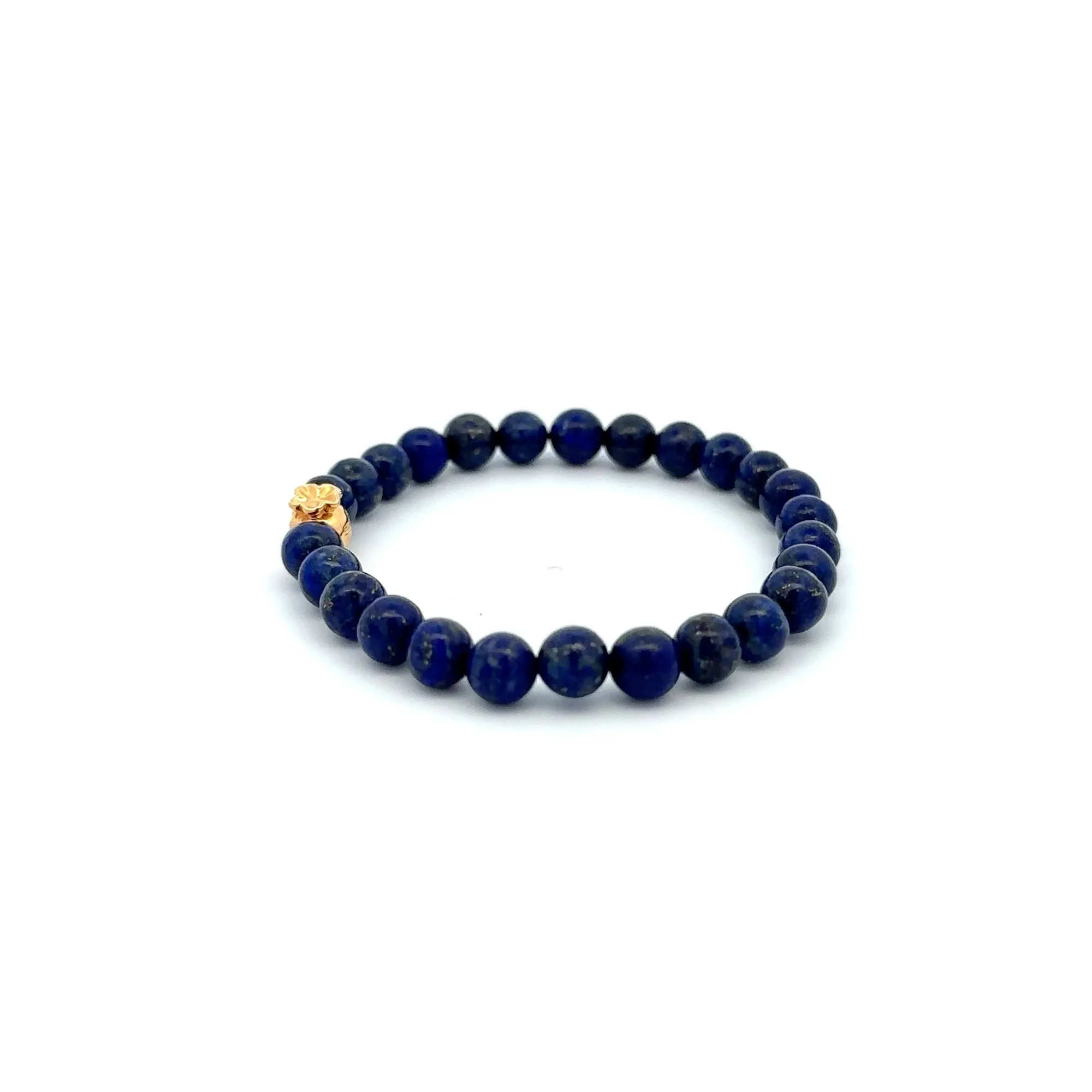 18K Gold Money Bag Lucky Charm Bracelet Gemstones Lapis Lazuli 6mm
