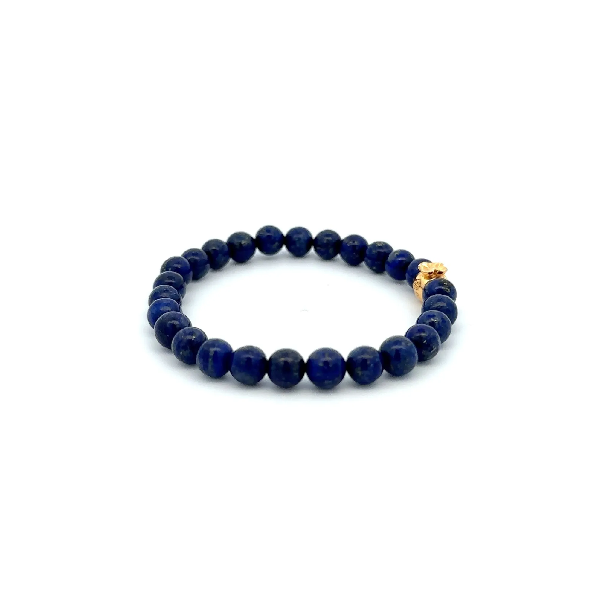 18K Gold Money Bag Lucky Charm Bracelet Gemstones Lapis Lazuli 6mm