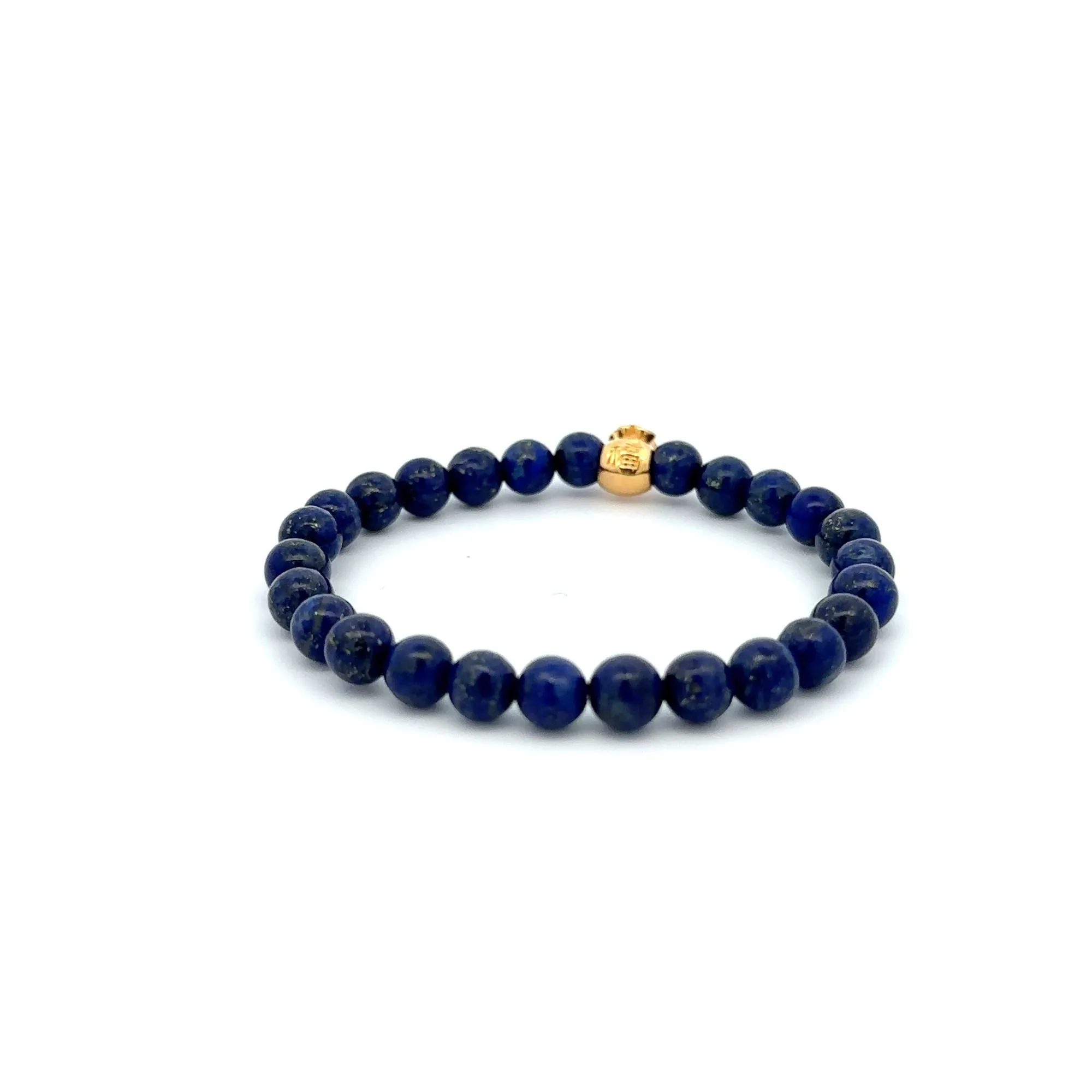 18K Gold Money Bag Lucky Charm Bracelet Gemstones Lapis Lazuli 6mm