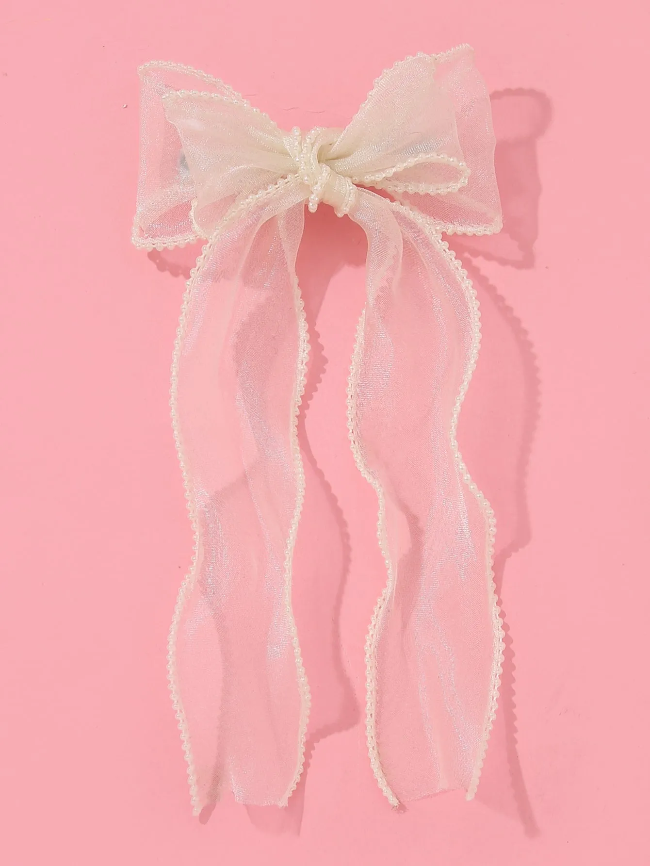 1pc Black and White Double Layer Mesh & Pearl Hair Clip for Women Barrette