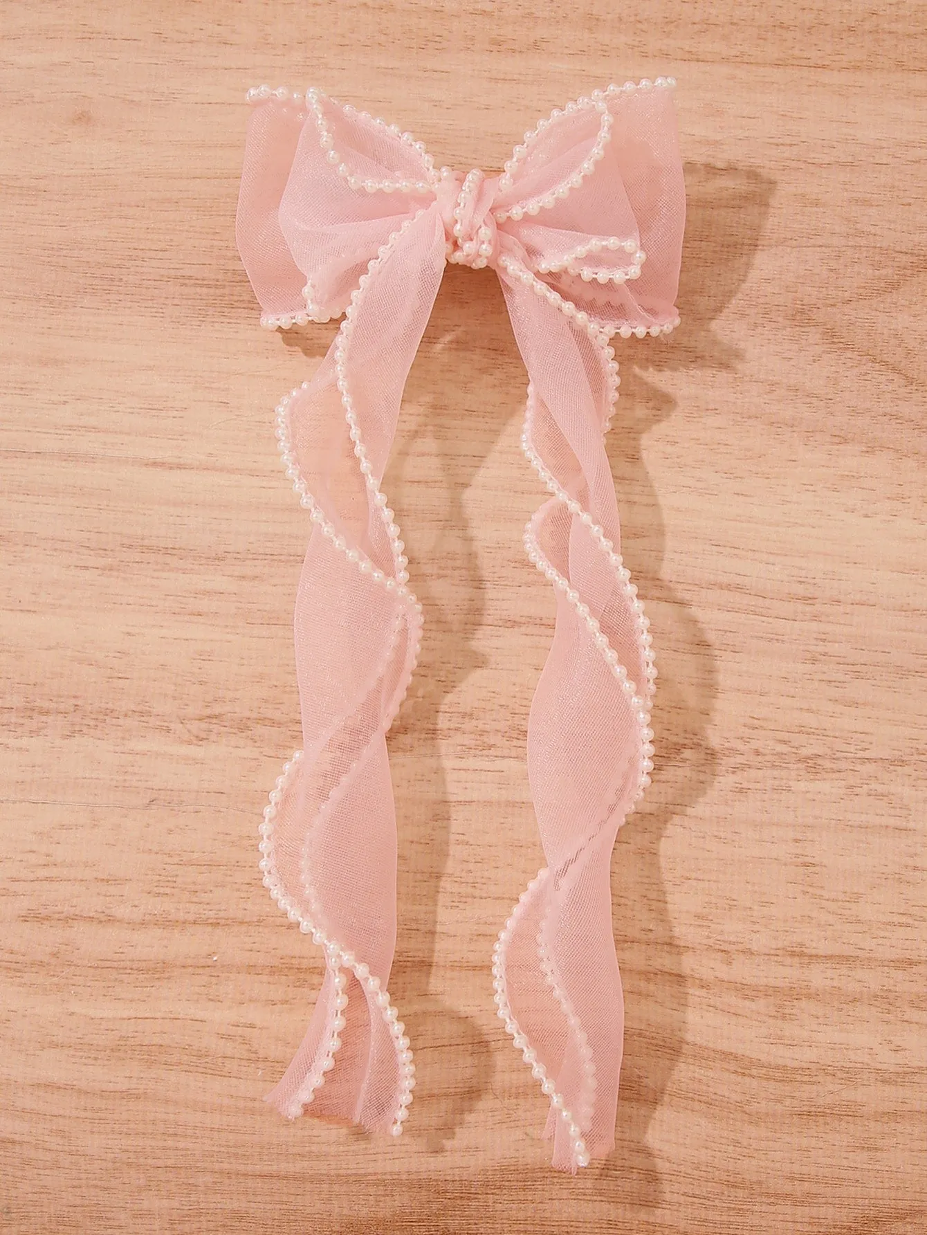 1pc Black and White Double Layer Mesh & Pearl Hair Clip for Women Barrette