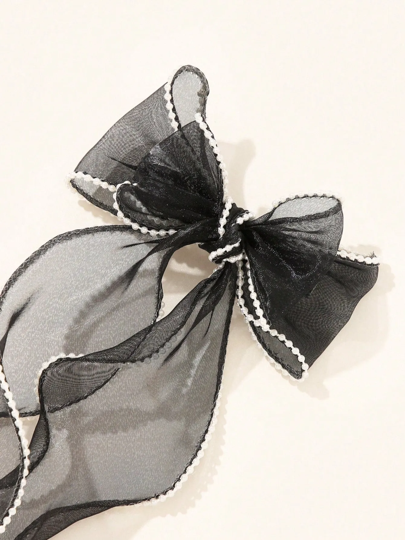 1pc Black and White Double Layer Mesh & Pearl Hair Clip for Women Barrette