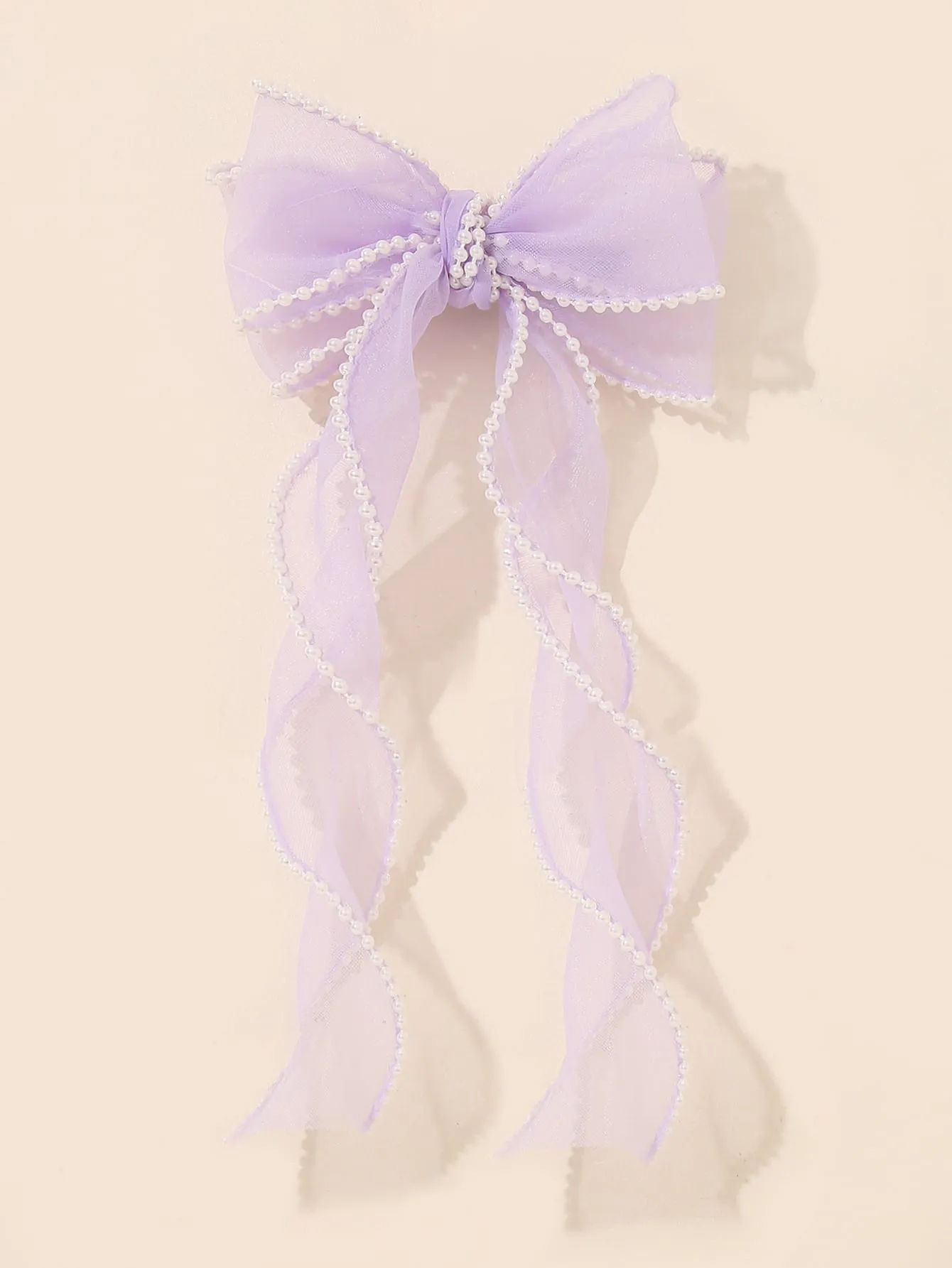 1pc Black and White Double Layer Mesh & Pearl Hair Clip for Women Barrette