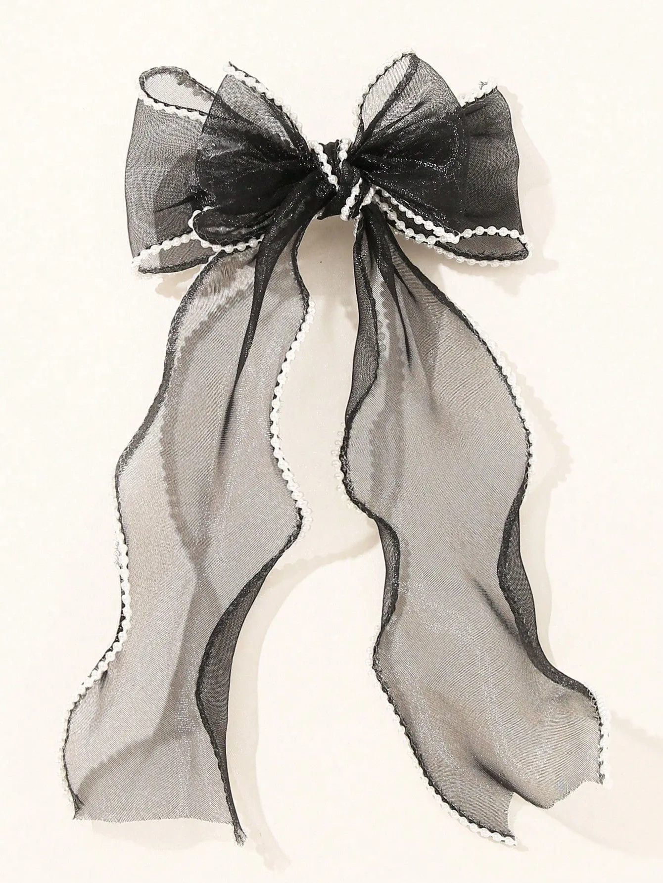 1pc Black and White Double Layer Mesh & Pearl Hair Clip for Women Barrette