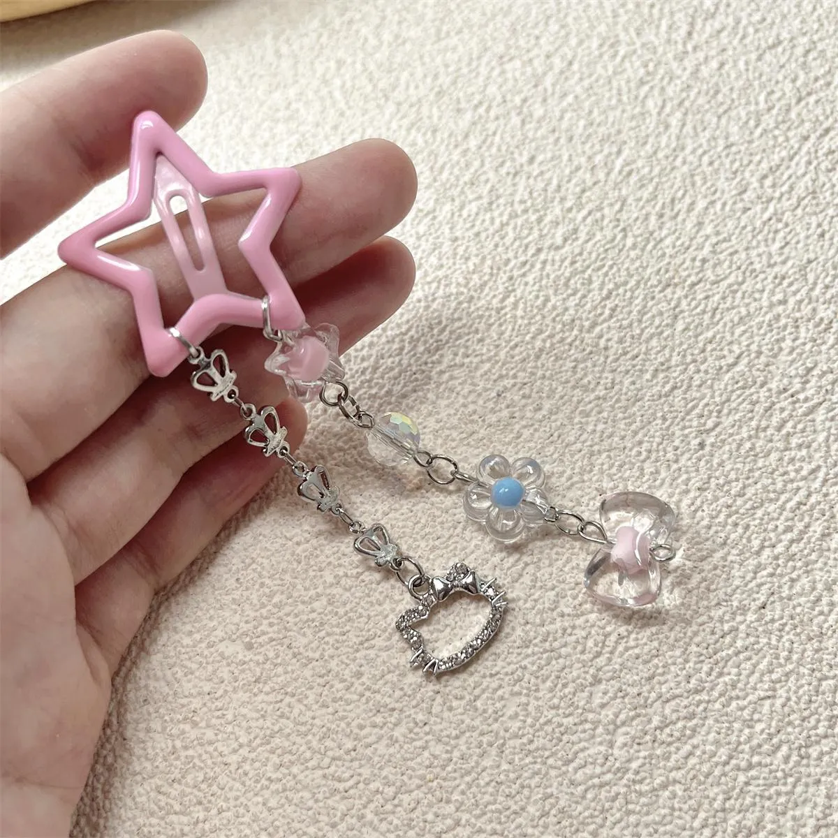 1pc Candy-Colored Double Chain Star Hair Clip for Women Barrette Styling Hair