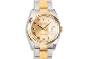 2011 New-Old Stock Rolex Two Tone Datejust 116203 Gold Roman Dial with Box & Papers