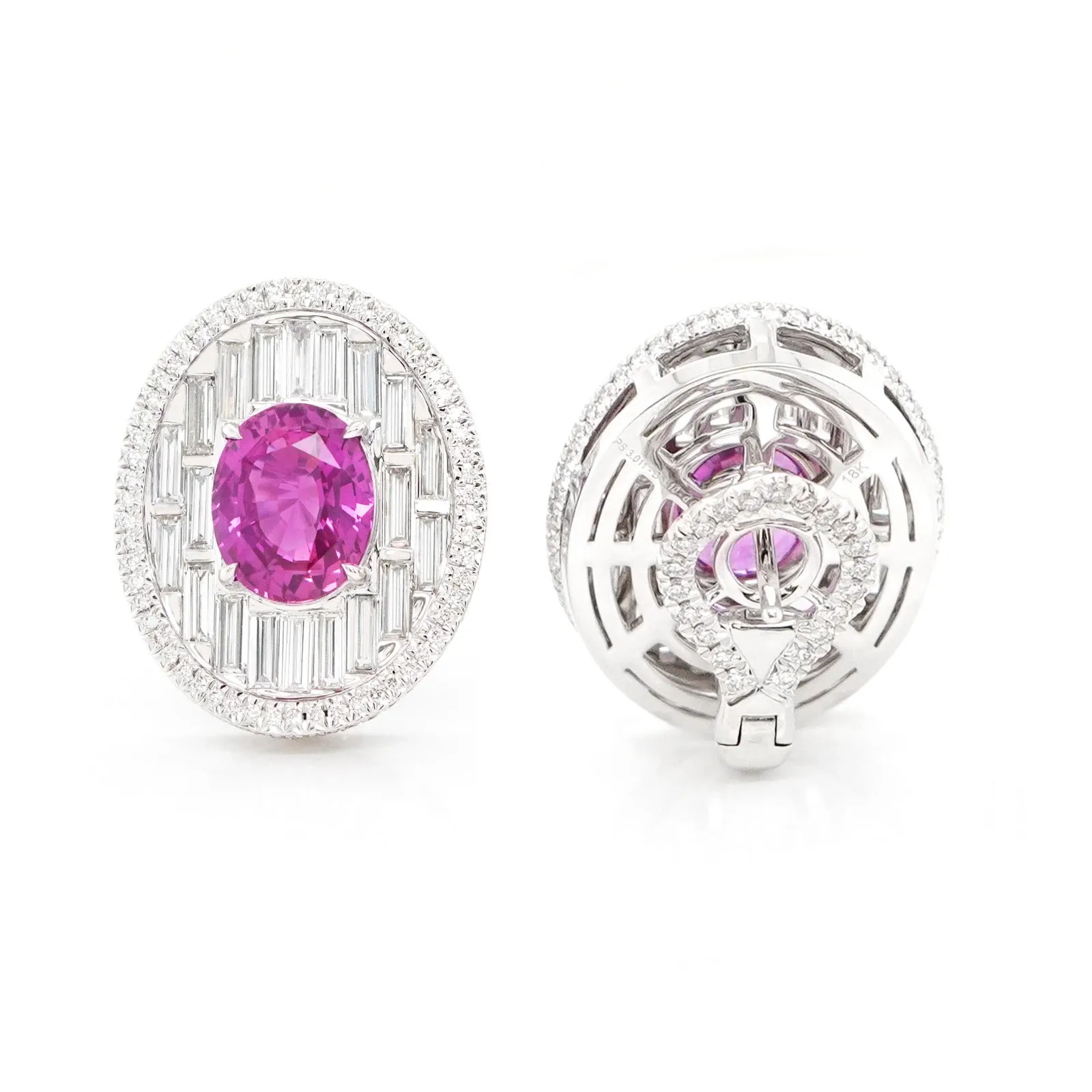 3.011 / 3.030 cts Oval Fancy Pink Sapphire with Diamond Earrings