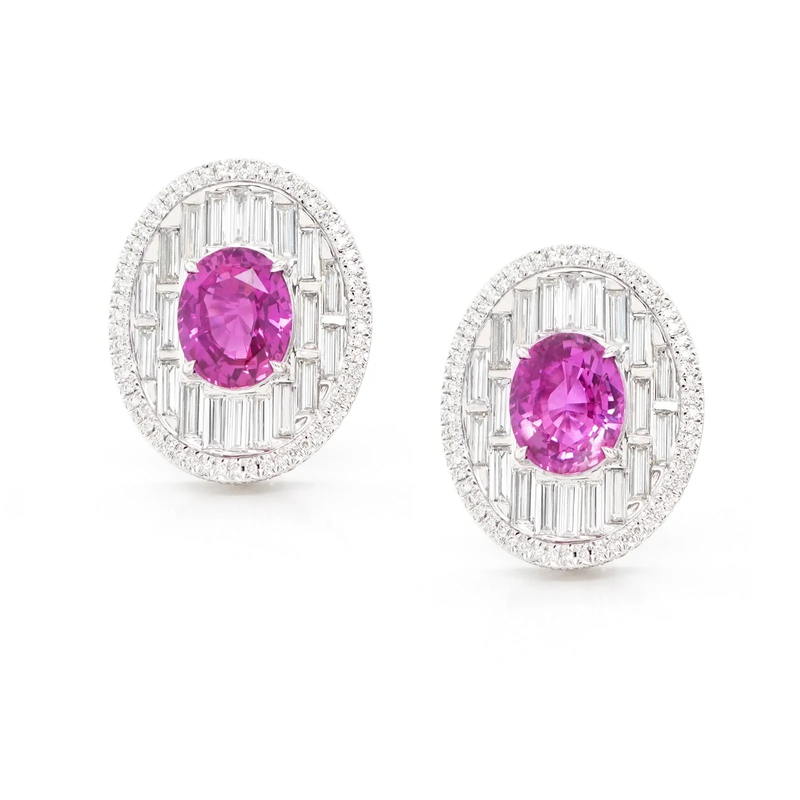 3.011 / 3.030 cts Oval Fancy Pink Sapphire with Diamond Earrings