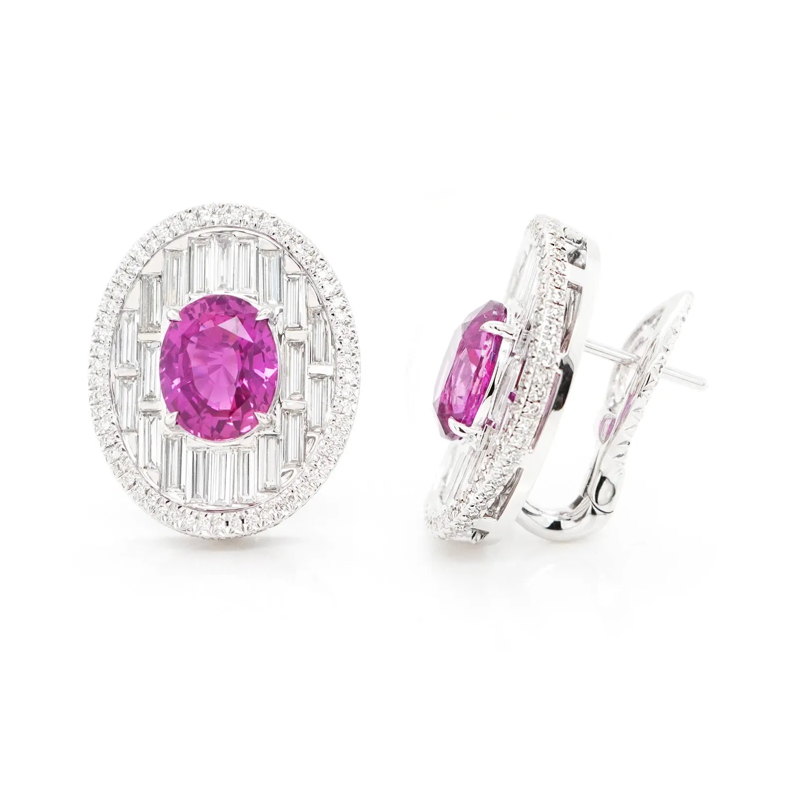 3.011 / 3.030 cts Oval Fancy Pink Sapphire with Diamond Earrings