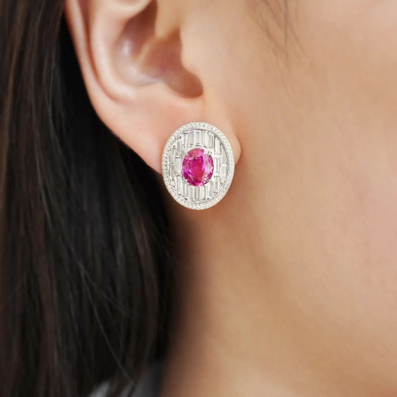3.011 / 3.030 cts Oval Fancy Pink Sapphire with Diamond Earrings