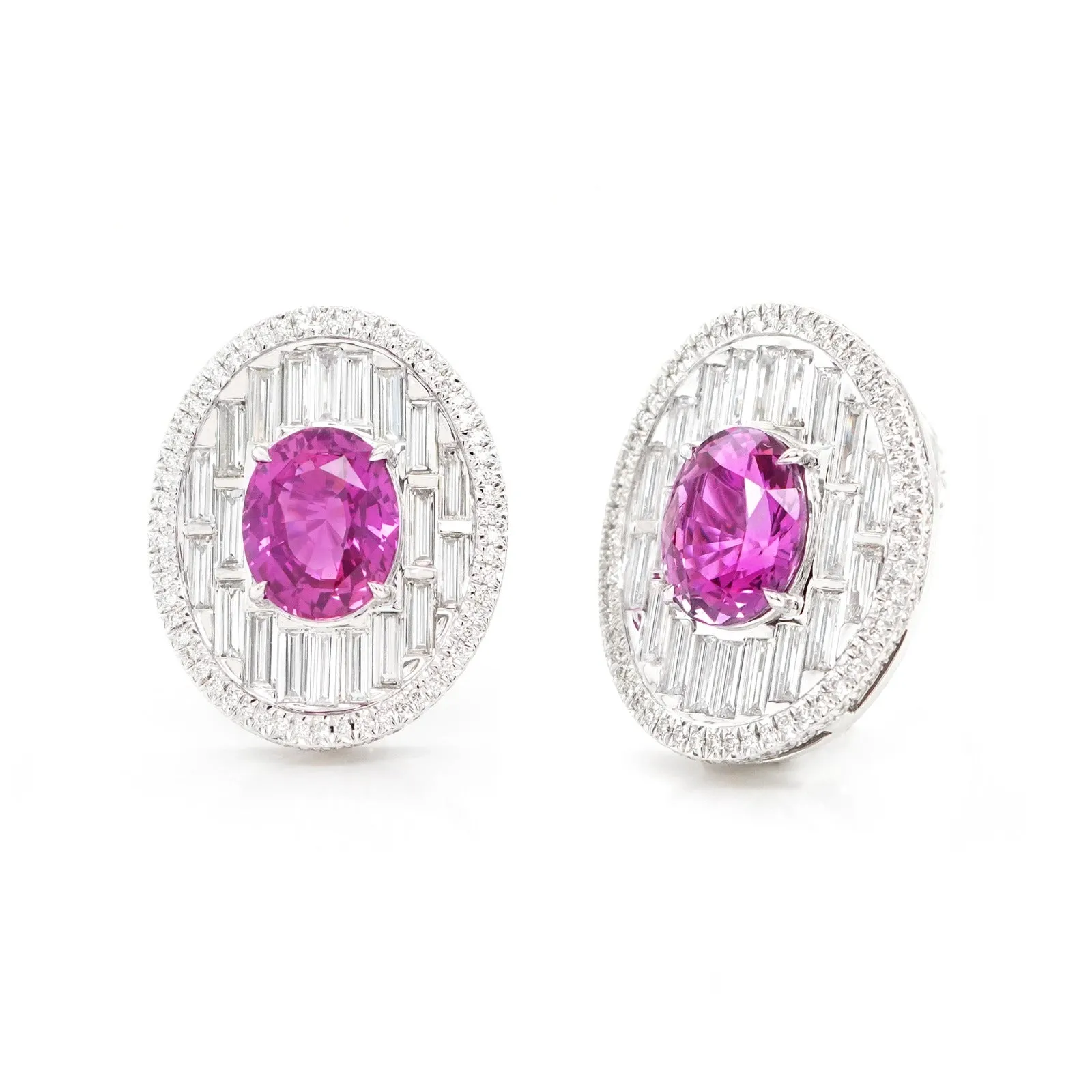 3.011 / 3.030 cts Oval Fancy Pink Sapphire with Diamond Earrings