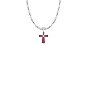 3/4 Inch Sterling Silver and Glass Crystal January Birthstone Baguette Cross Necklace