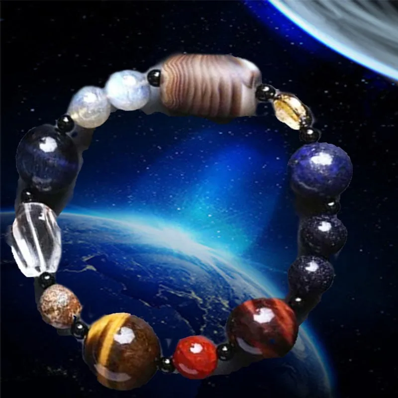 8 Planets Astronomical Solar System Tiger Eye Gem Stone Bracelet for Men