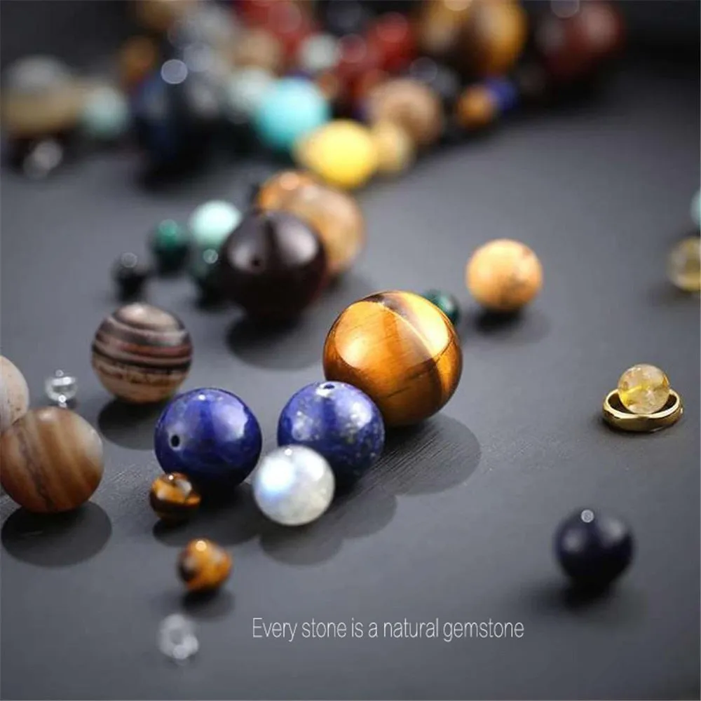 8 Planets Astronomical Solar System Tiger Eye Gem Stone Bracelet for Men