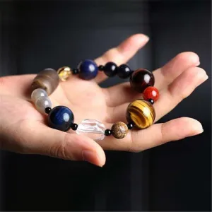 8 Planets Astronomical Solar System Tiger Eye Gem Stone Bracelet for Men