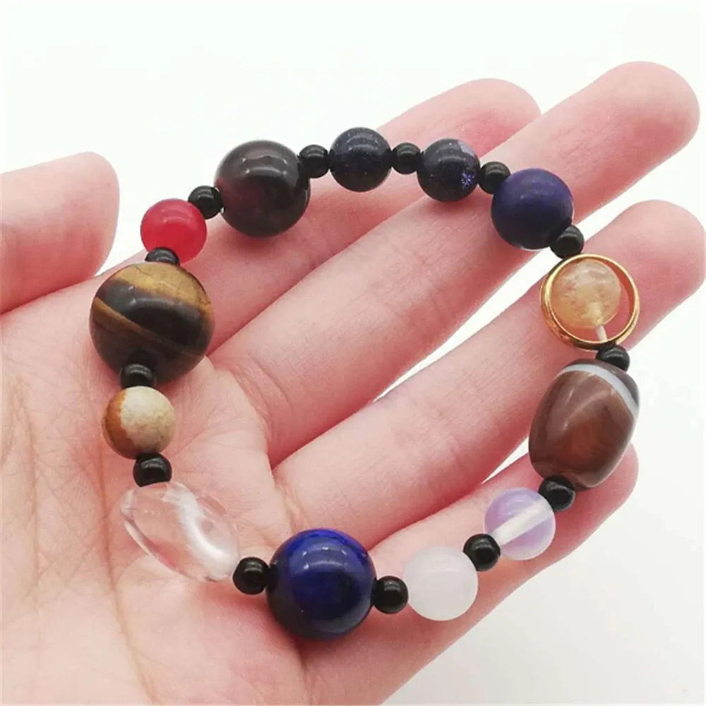 8 Planets Astronomical Solar System Tiger Eye Gem Stone Bracelet for Men