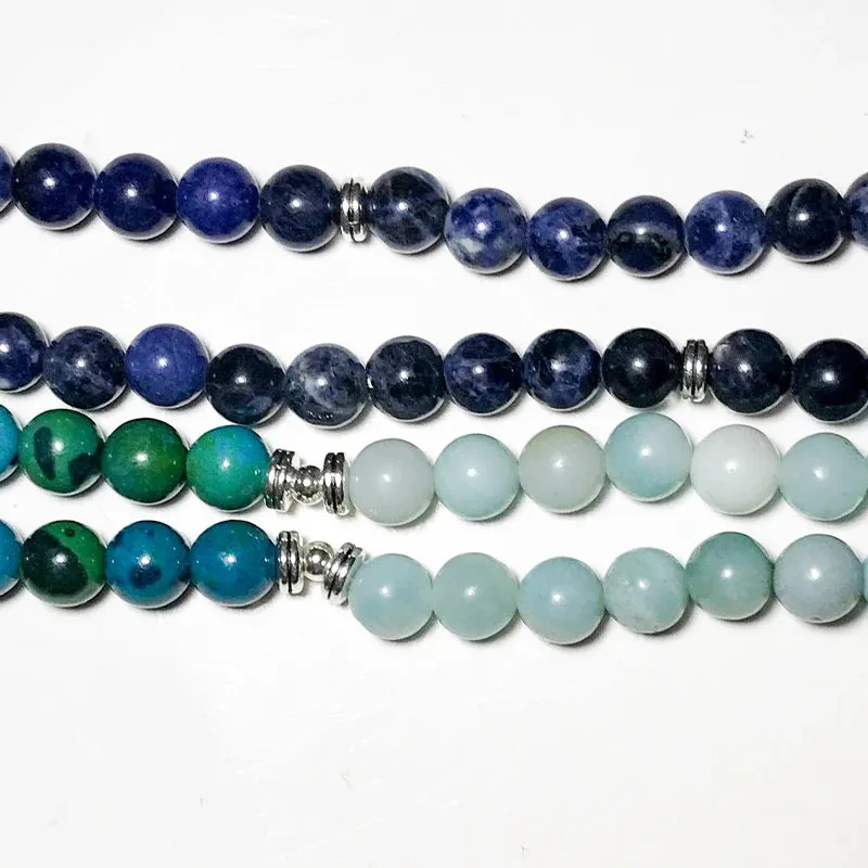 8MM Blue Sodalite Amazonite Phoenix Lapis Lazuli Beads Wrap Bracelet Meditation