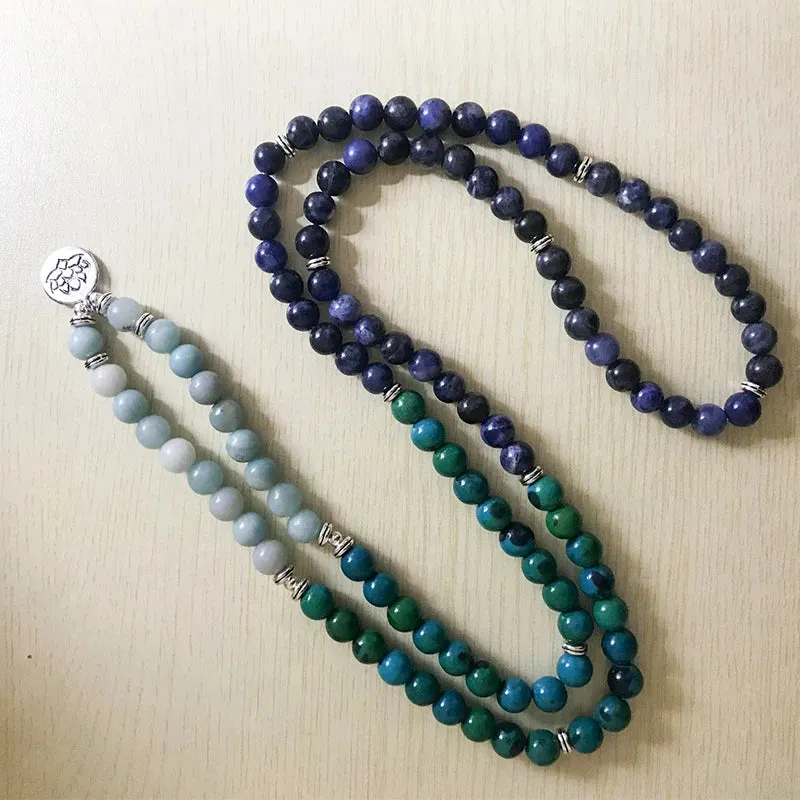 8MM Blue Sodalite Amazonite Phoenix Lapis Lazuli Beads Wrap Bracelet Meditation