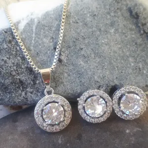 Alanna Jewellery Set, Silver Crystal Pendant & Earrings