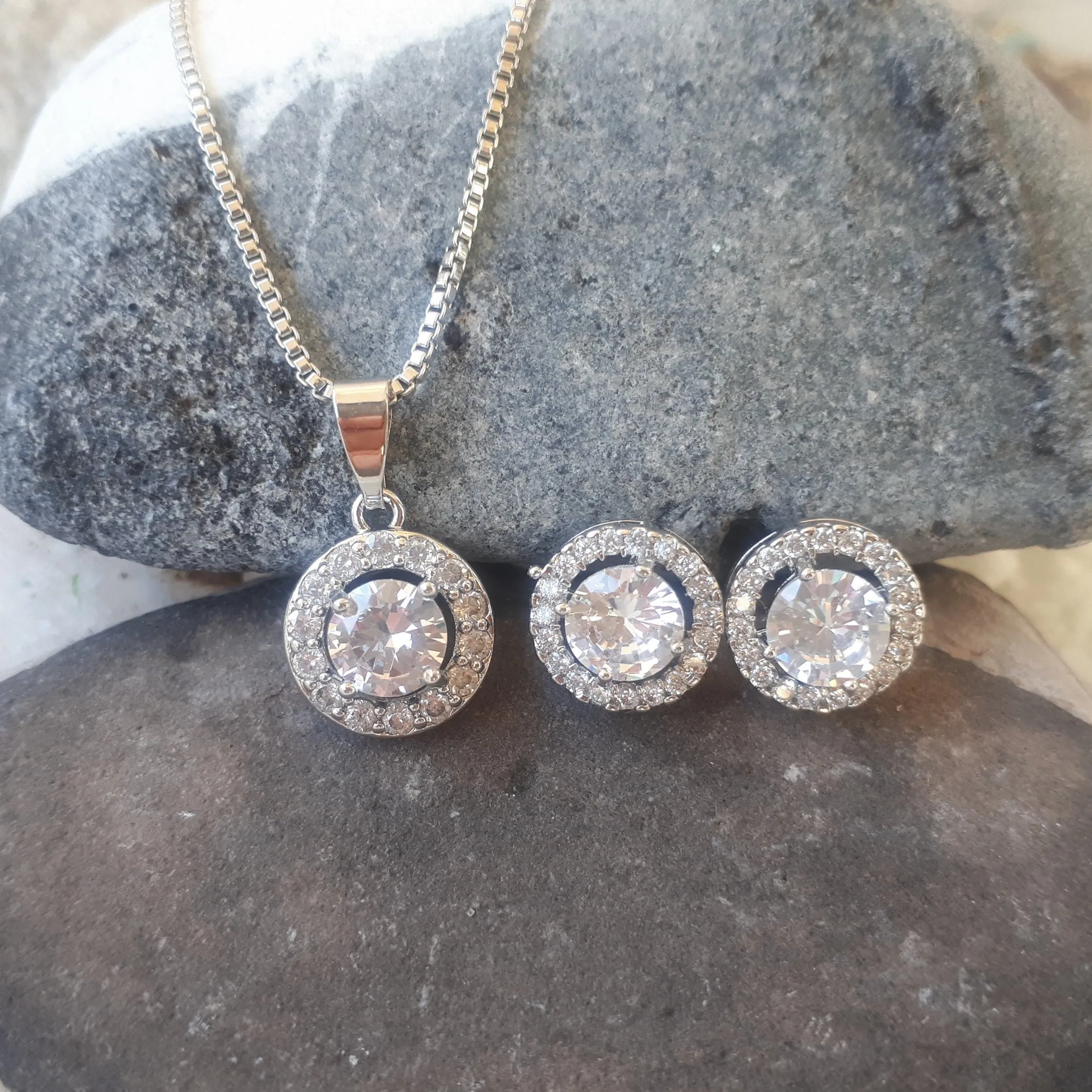 Alanna Jewellery Set, Silver Crystal Pendant & Earrings