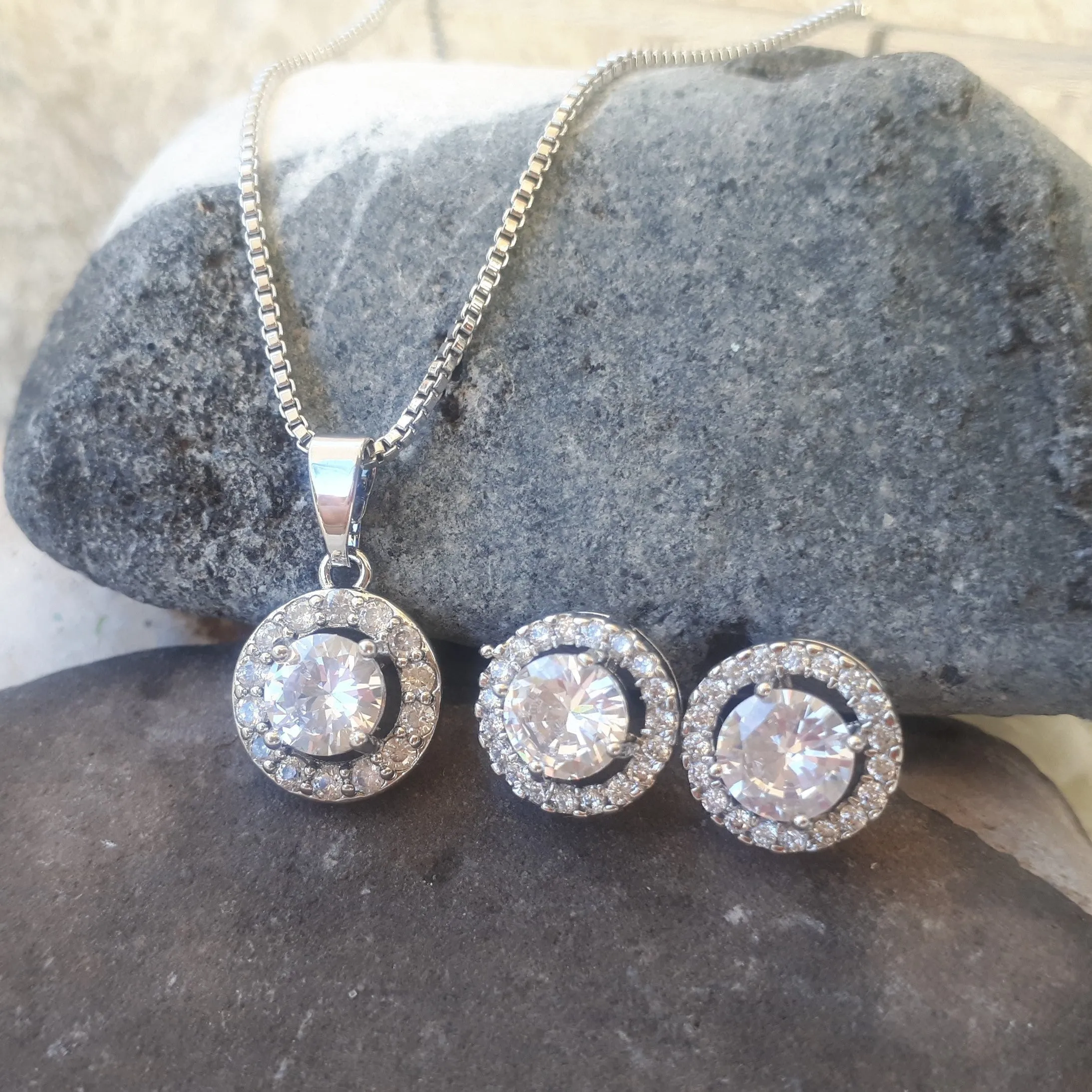 Alanna Jewellery Set, Silver Crystal Pendant & Earrings