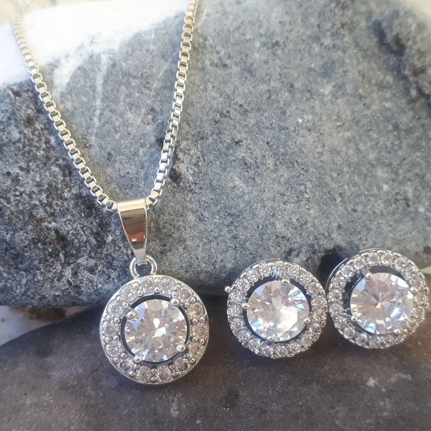 Alanna Jewellery Set, Silver Crystal Pendant & Earrings