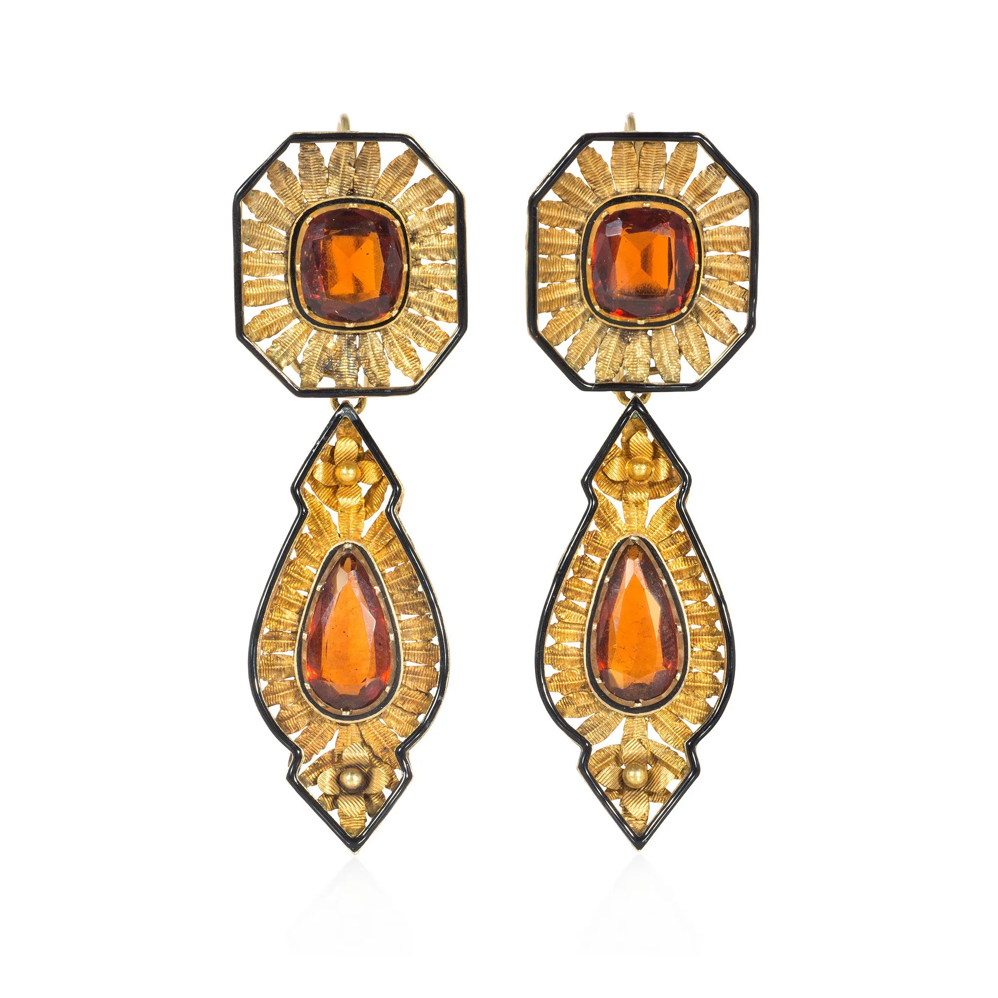 Antique hessonite garnet necklace and earrings