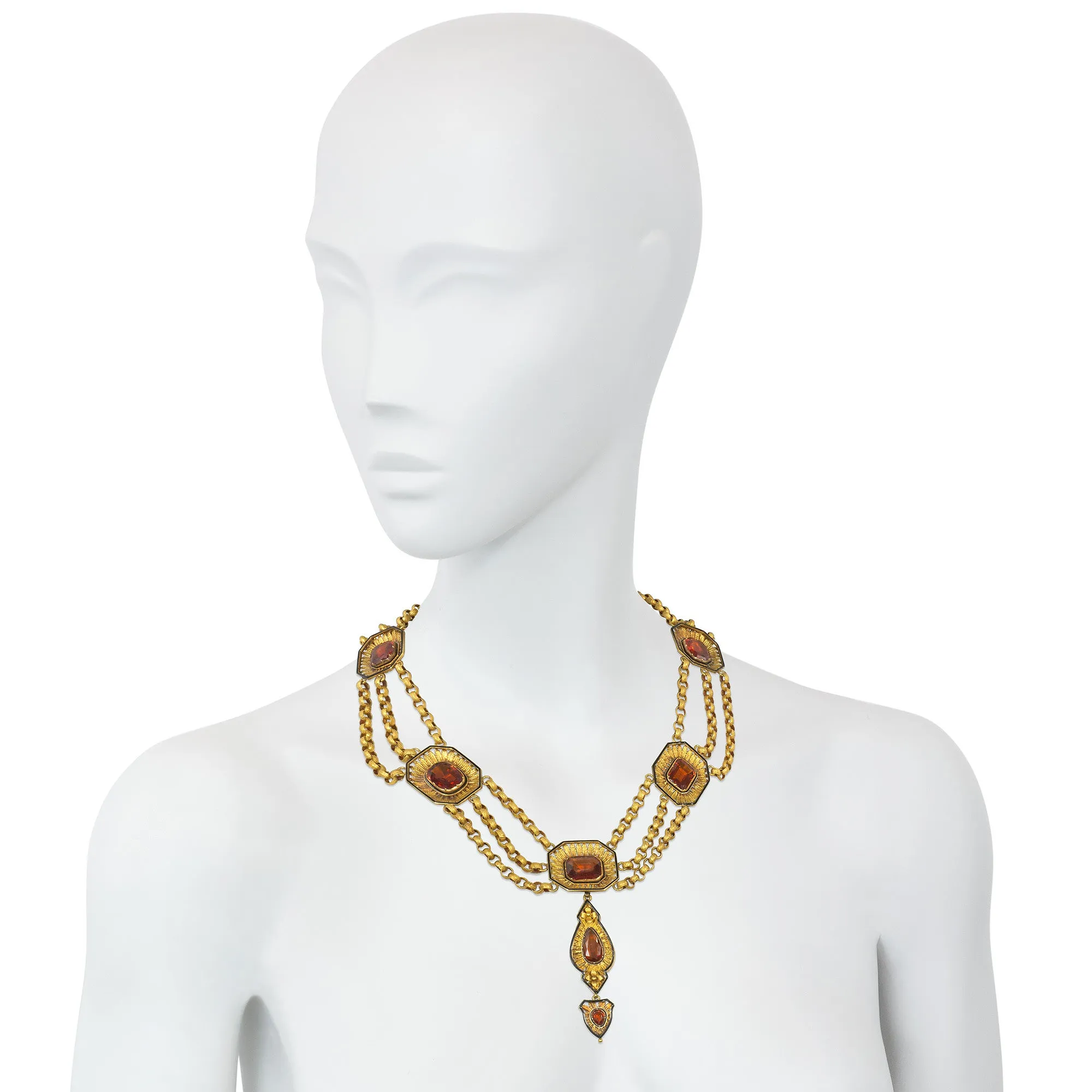 Antique hessonite garnet necklace and earrings