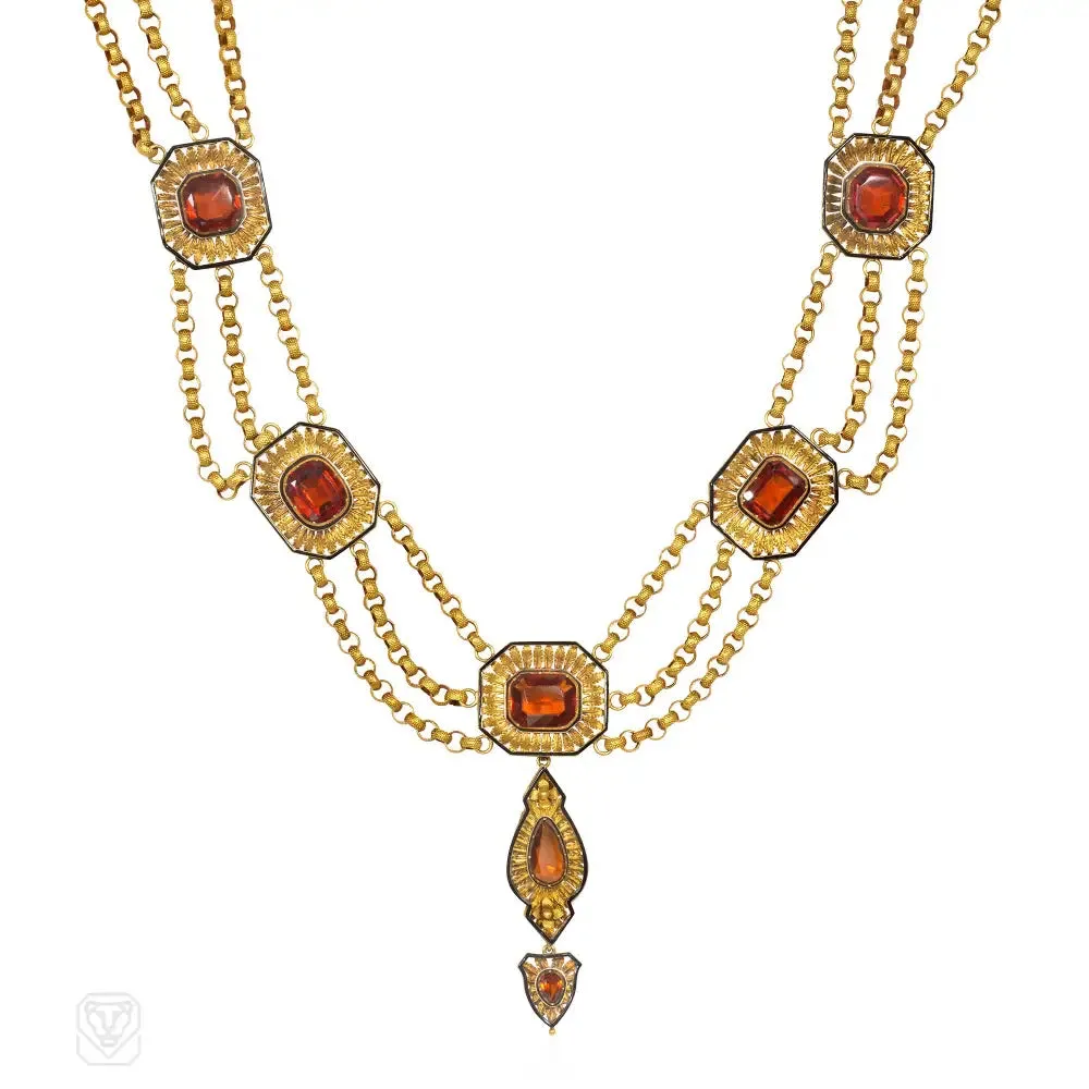 Antique hessonite garnet necklace and earrings