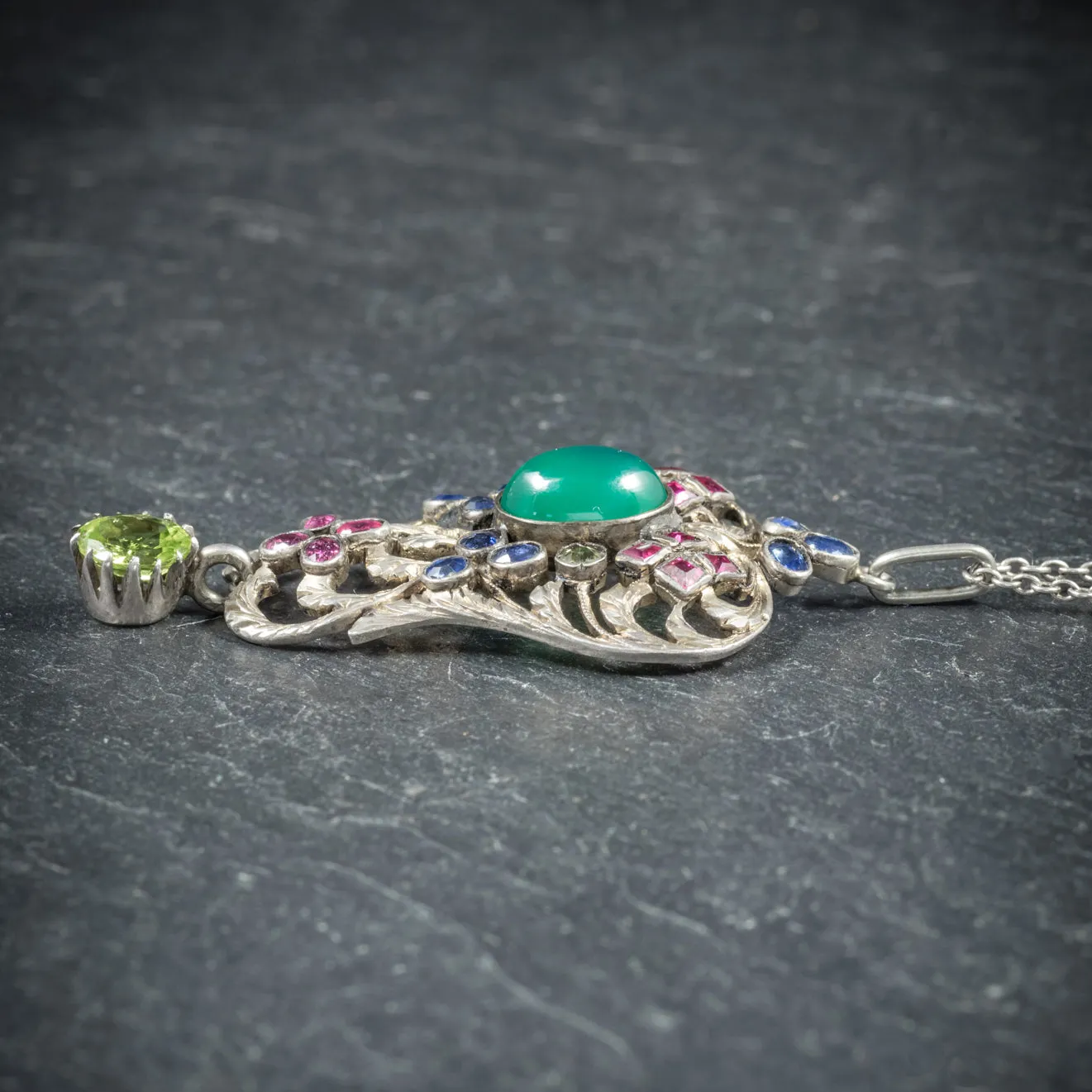 Antique Victorian Emerald Ruby Sapphire Pendant Necklace Circa 1880