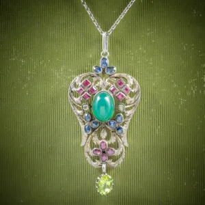 Antique Victorian Emerald Ruby Sapphire Pendant Necklace Circa 1880