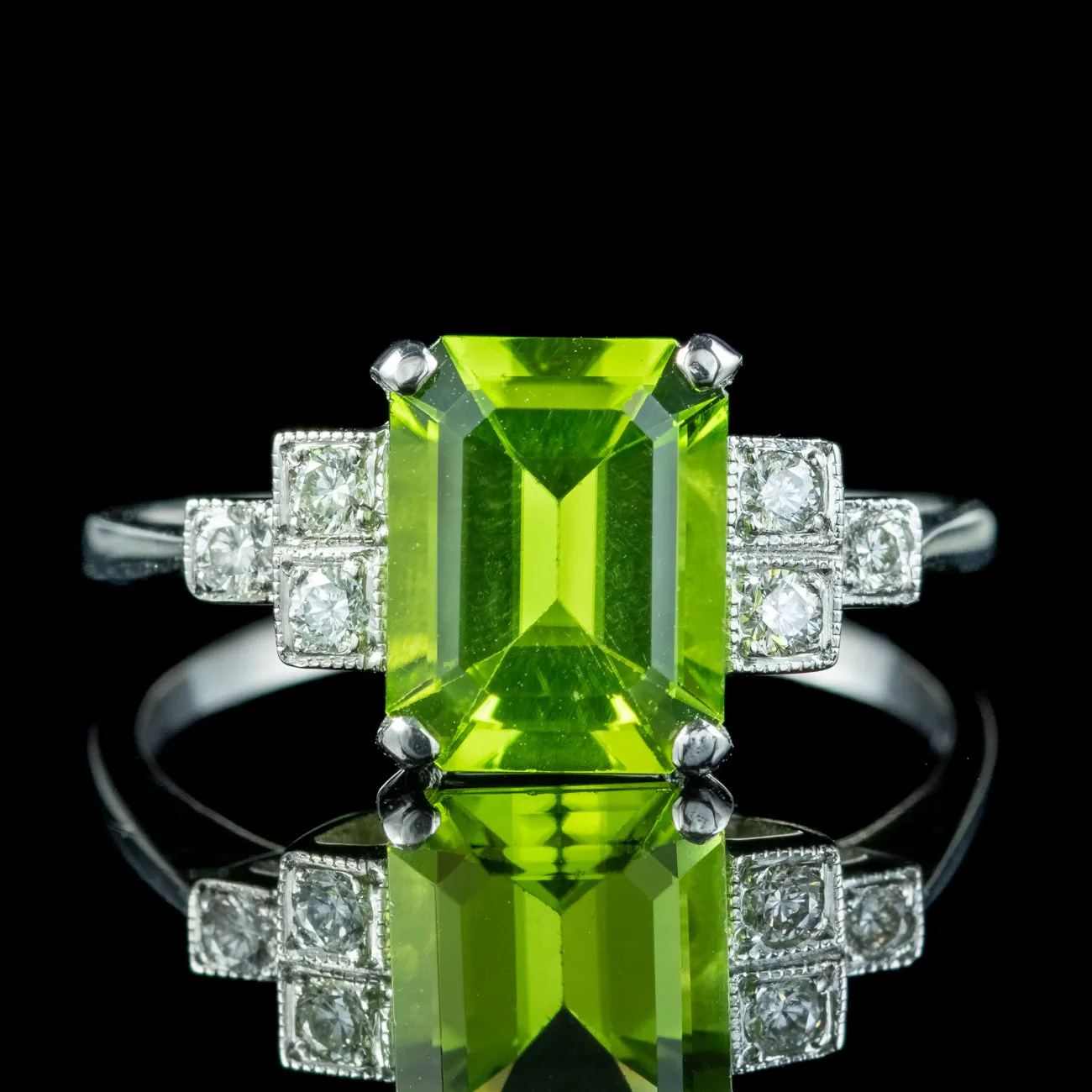 Art Deco Style Peridot Diamond Ring 2.75ct Peridot