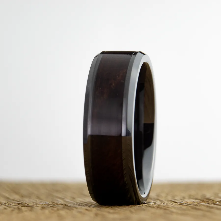 Black ring with walnut wood