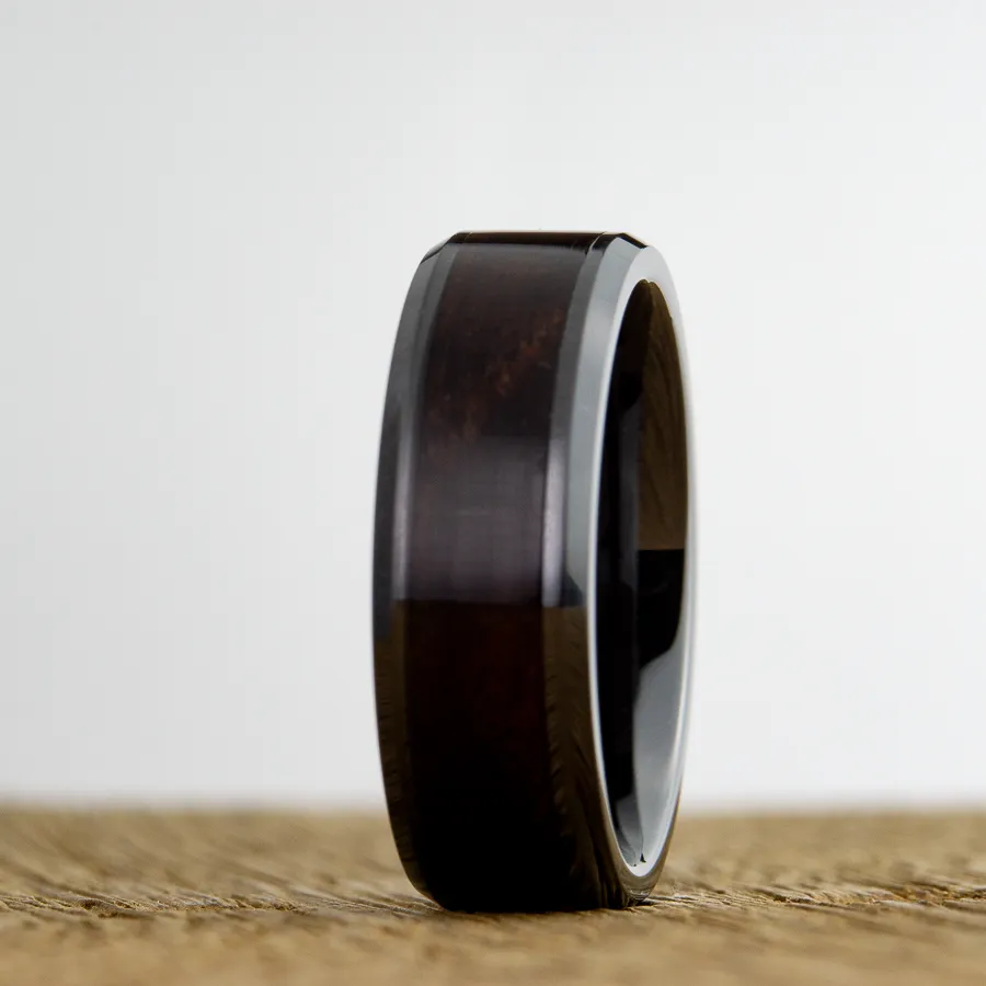 Black ring with walnut wood