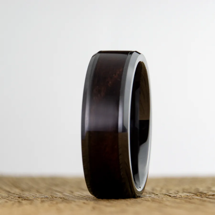 Black ring with walnut wood