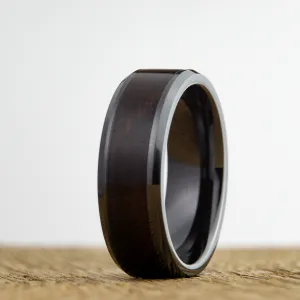 Black ring with walnut wood