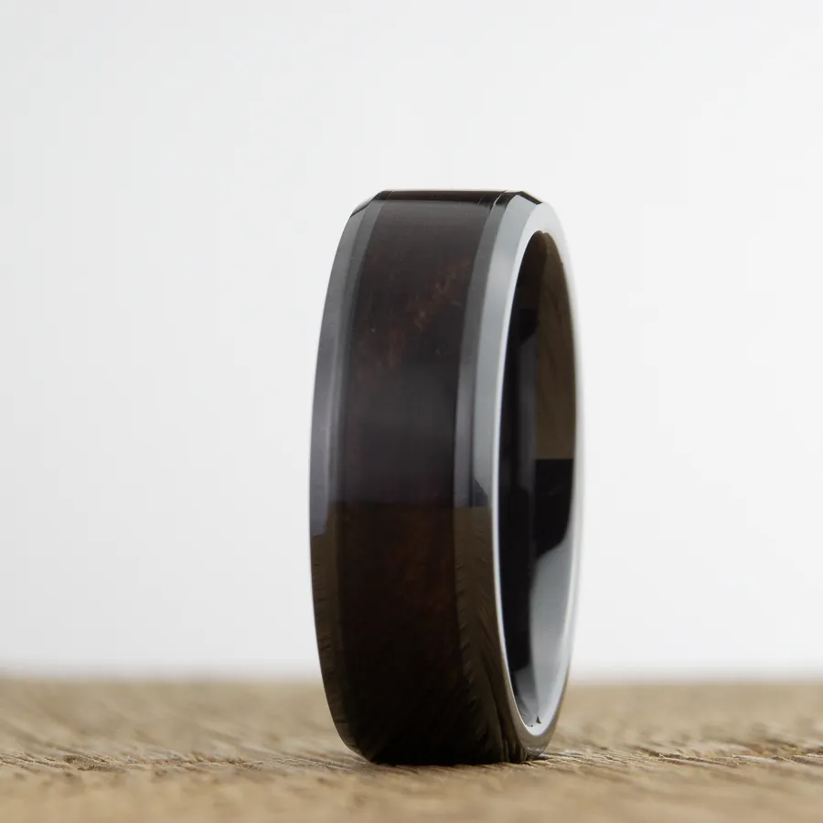 Black ring with walnut wood