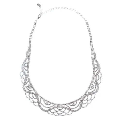 Bridal Wedding Jewelry Crystal Rhinestone Striking Classy Necklace Set J697 SV